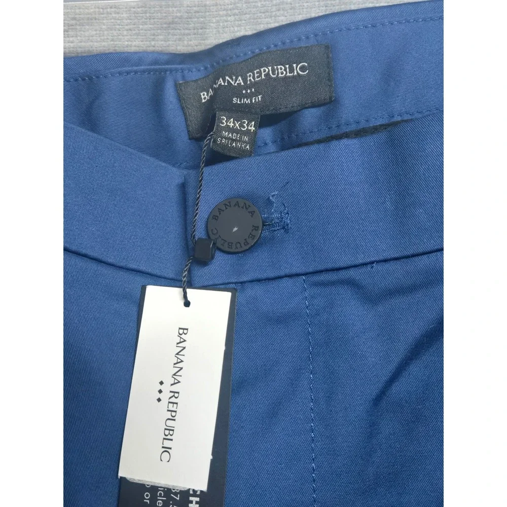 Banana Republic Men Slim Fit Chino Pants Blue 34x34 NWT Stretch Cotton Blend